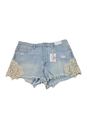Jessica Simpson Hug Me Jean Shorts Buttercup Size 32 Frayed Button Fly Blue 29